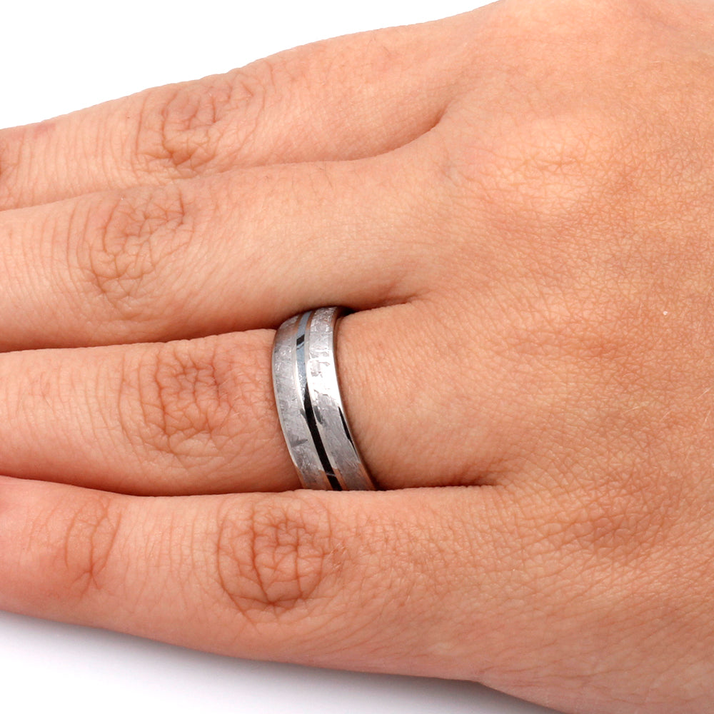 Blue Meteorite Ring, Titanium Men's Wedding Band With Mokume Gane-2725 - Jewelry by Johan