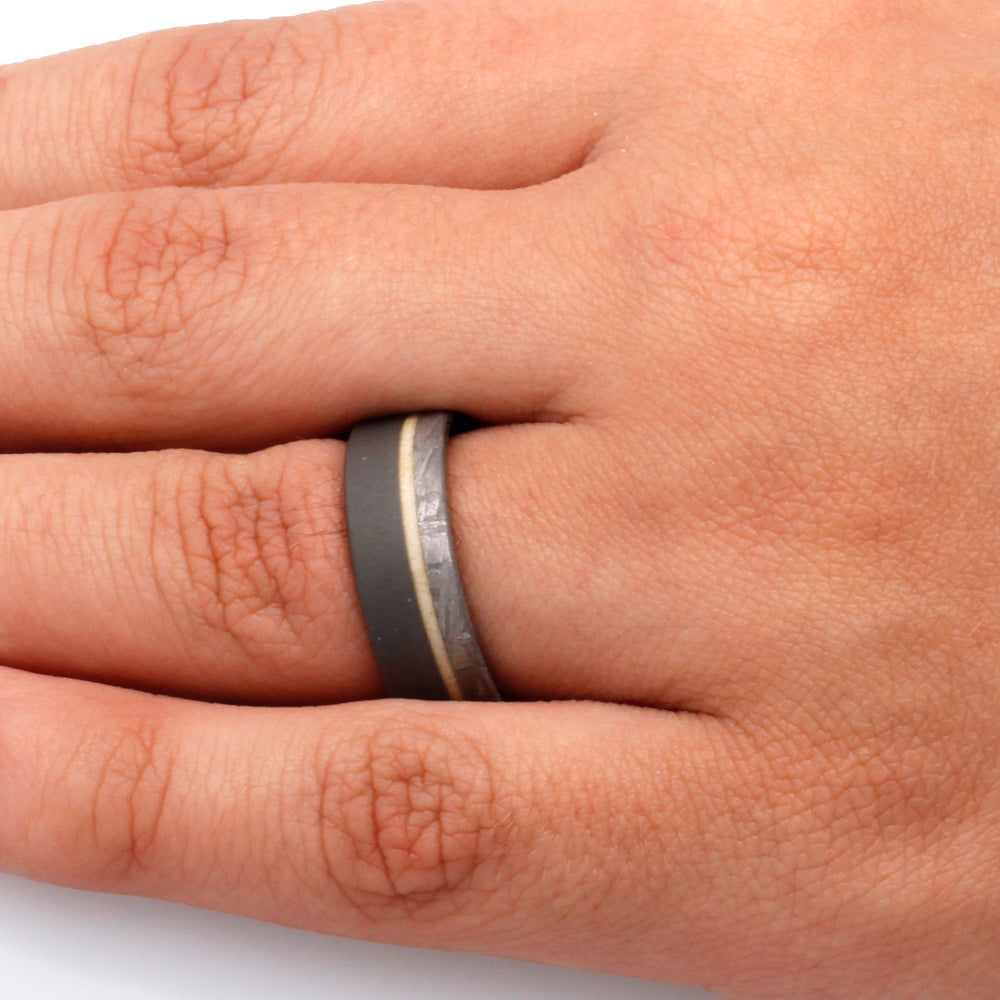 Aspen Wood Men's Wedding Band With Meteorite, Sandblasted Titanium Ring-2608 - Jewelry by Johan