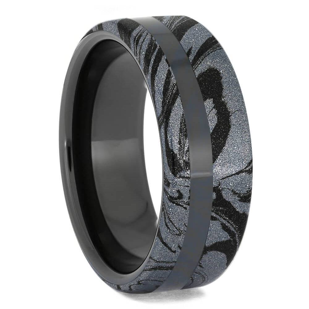 Black Ceramic & Mokume Gane Wedding Band - Jewelry by Johan