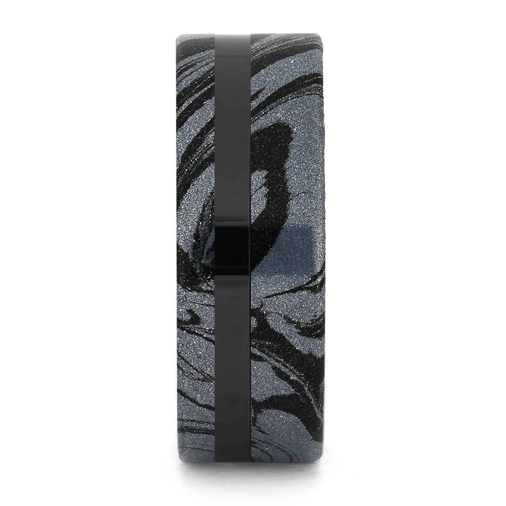 Black Ceramic & Mokume Gane Wedding Band - Jewelry by Johan