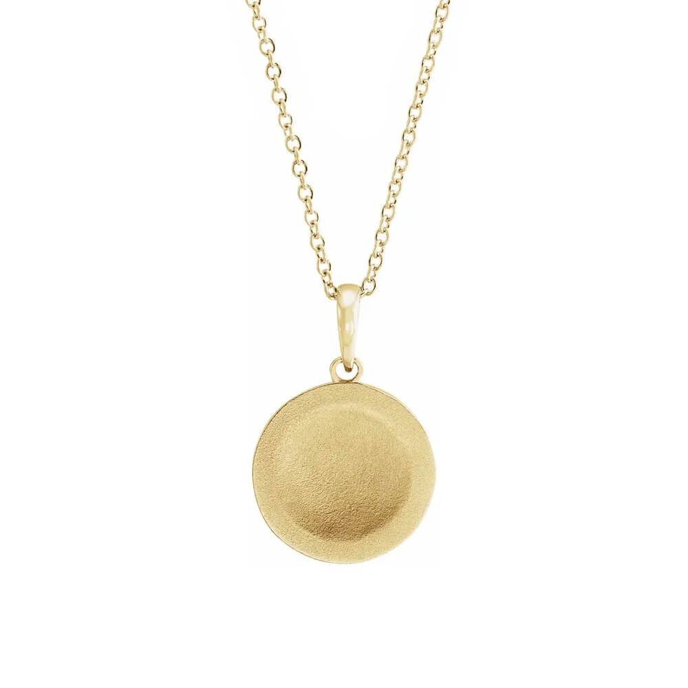 Back view of yellow gold circle necklace pendant