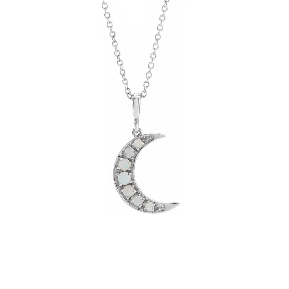 Natural White Opal Cabochon Crescent Moon Necklace | Jewelry by Johan ...