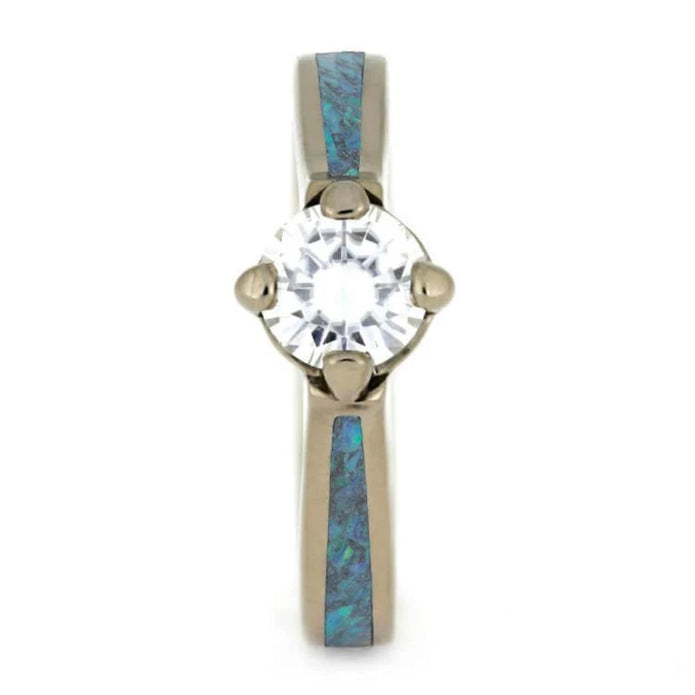 Opal Engagement Ring With Round Cut Moissanite-4183 - Jewelry by Johan