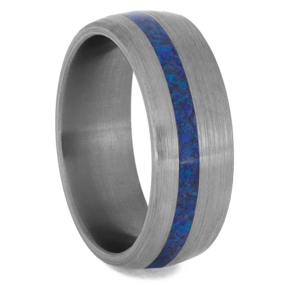 Crushed Blue Opal in Brushed Titanium Wedding Band - Jewelry by Johan