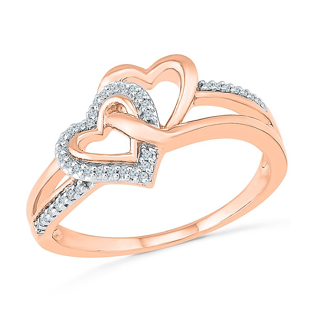 Double Heart Statement Ring in Rose Gold with Diamond Accents - Jewelry by Johan