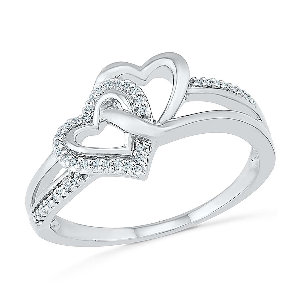 Double Heart Promise Ring With Diamond Accents - Unknown - Send Ring Sizer  First / Sterling Silver