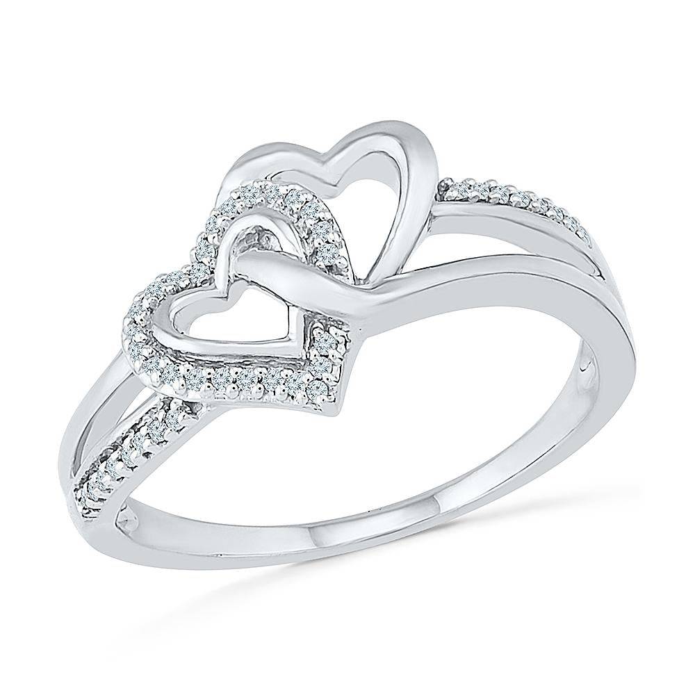 Double Heart Promise Ring with Diamonds Unknown - Send Ring Sizer First / Sterling Silver at Jewelry by Johan