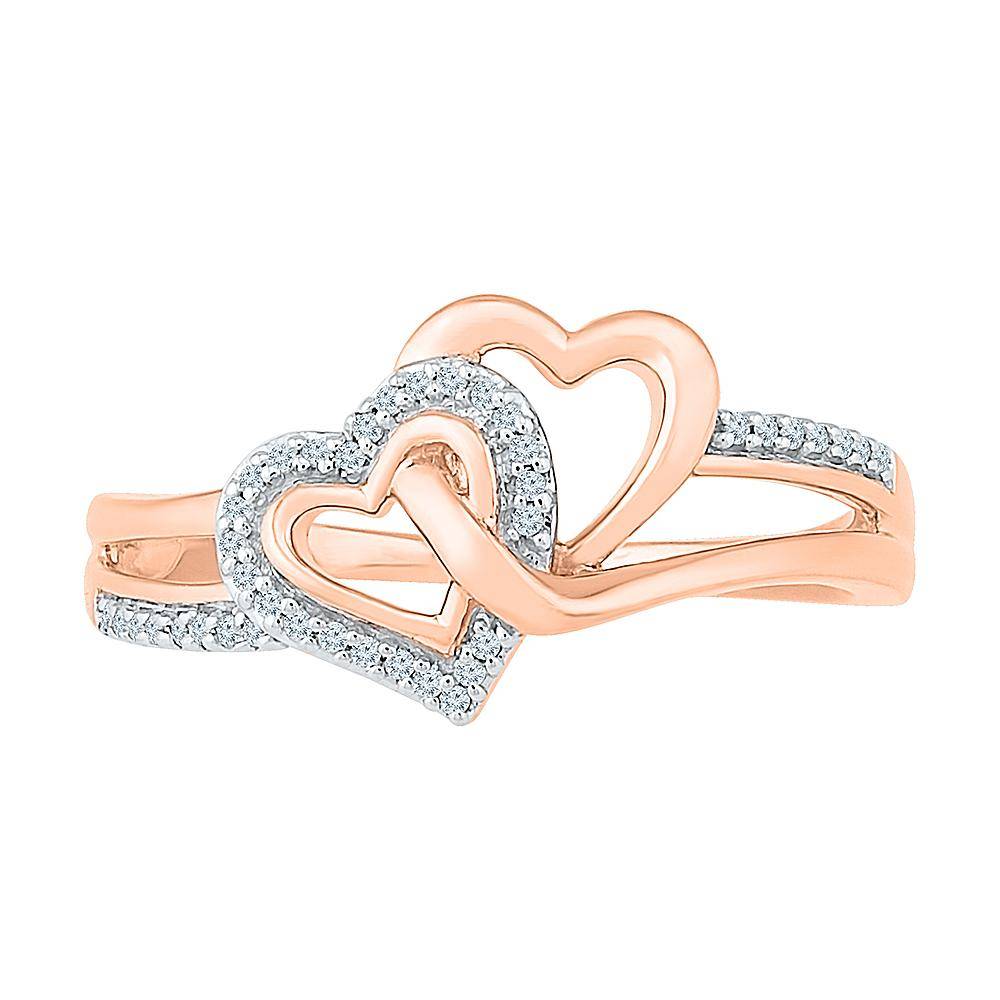 Double Heart Statement Ring in Rose Gold with Diamond Accents - Jewelry by Johan