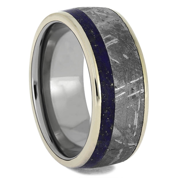 Meteorite and Lapis Wedding Band with Titanium