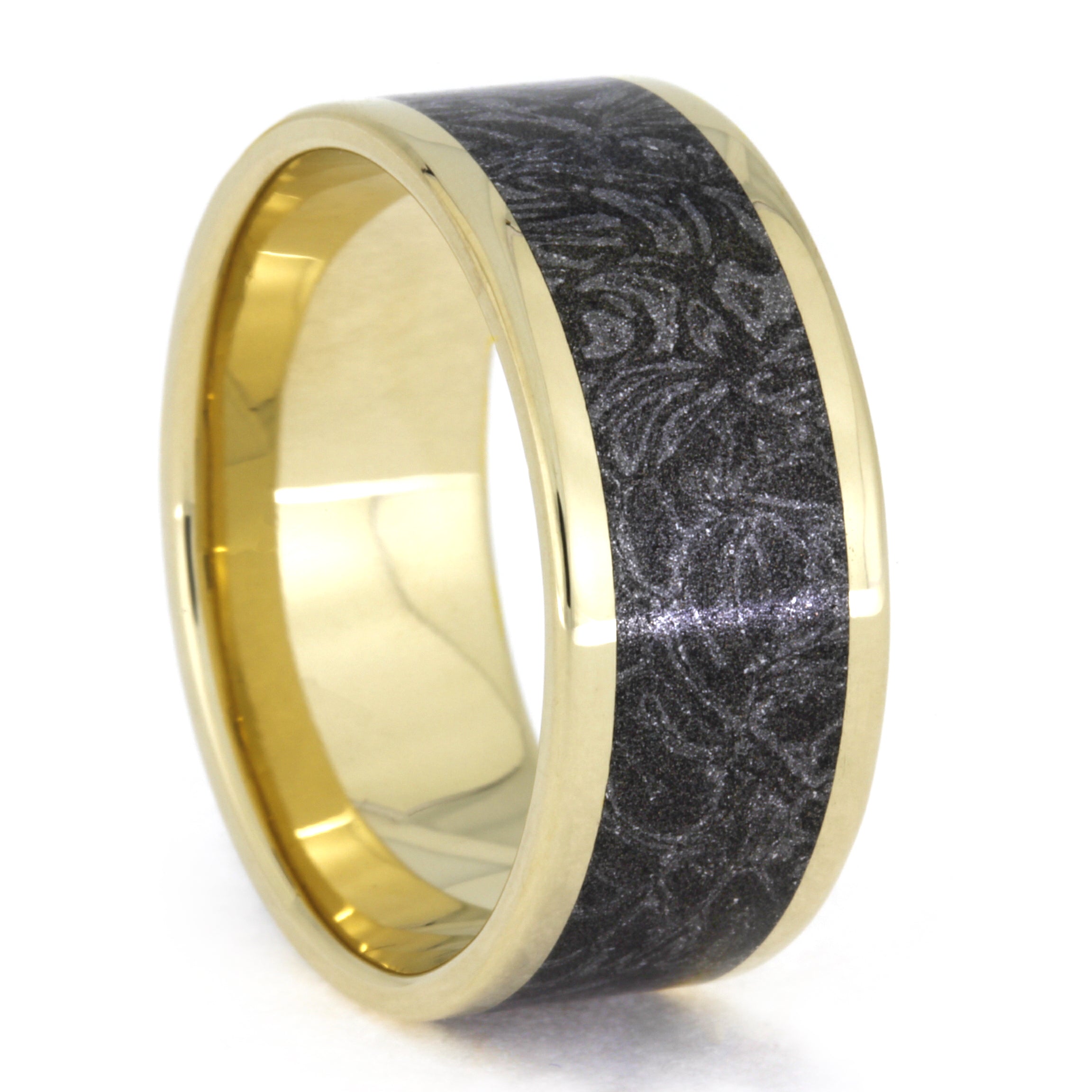 Black and White Mokume Gane Ring in Yellow Gold, Size 12.25-RS10317 - Jewelry by Johan
