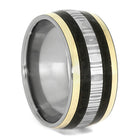 Damascus Ring With Dinosaur Bone and Yellow Gold, Size 11.75-RS10397 - Jewelry by Johan