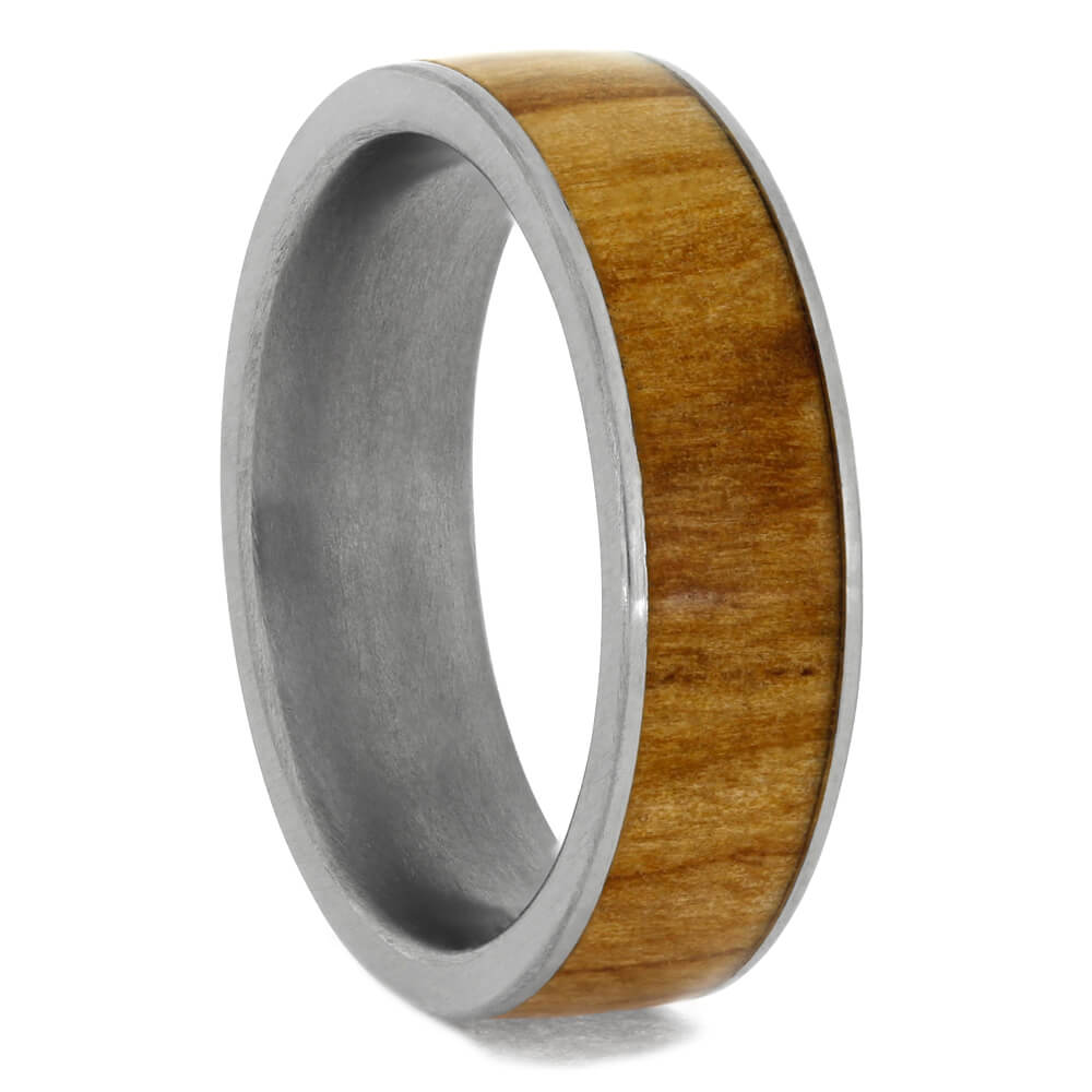 Rowan Wood Ring on Flat Titanium Sleeve