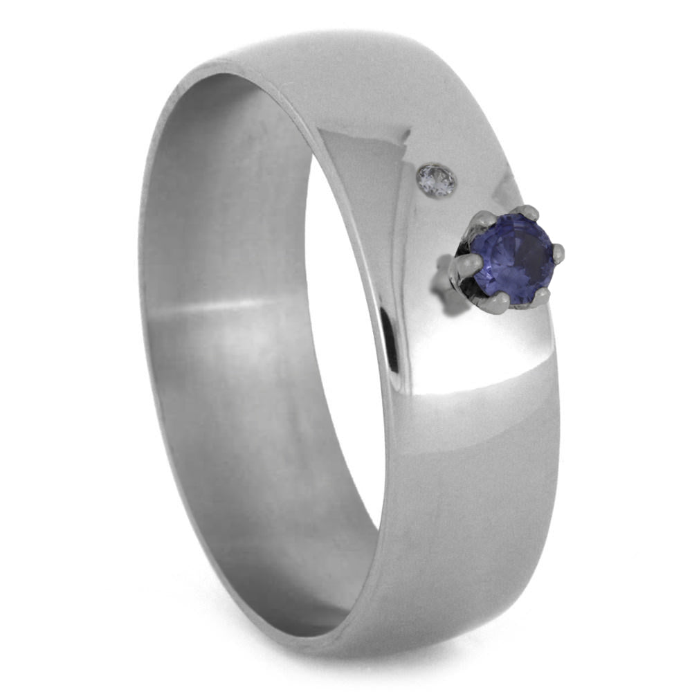 Silver Engagement Ring with Tanzanite and Offset Moissanite