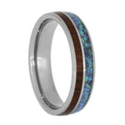 Wood Wedding Band, Snakewood Ring with Crushed Synthetic Opal