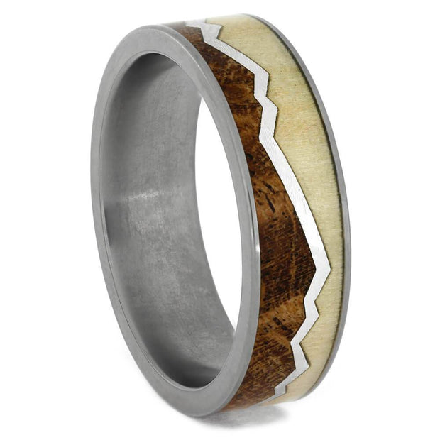 Silver Capped Mountain Ring with Aspen Wood and Mesquite Burl-2191 - Jewelry by Johan