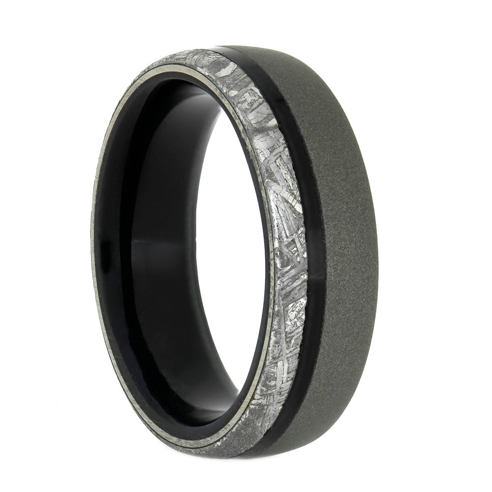 Ebony and Meteorite Men's Wedding Band, Size 9.5-RS10533 - Jewelry by Johan