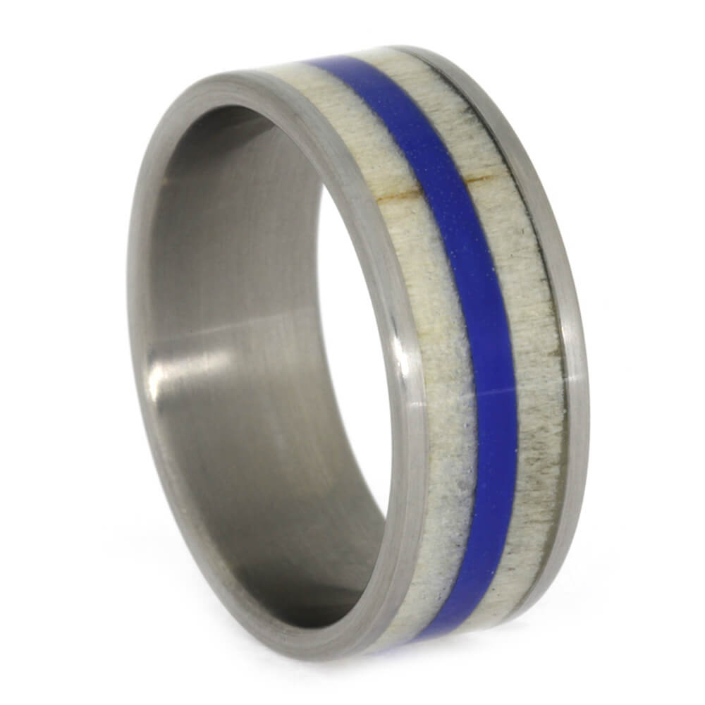 Aspen Wood Wedding Band with Blue Pinstripe, Size 9-RS10571 - Jewelry by Johan