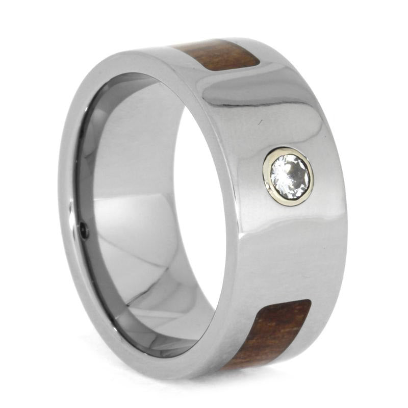 Diamond Engagement Ring in Koa Wood, Wood Ring in Titanium, Size 6-RS10586 - Jewelry by Johan