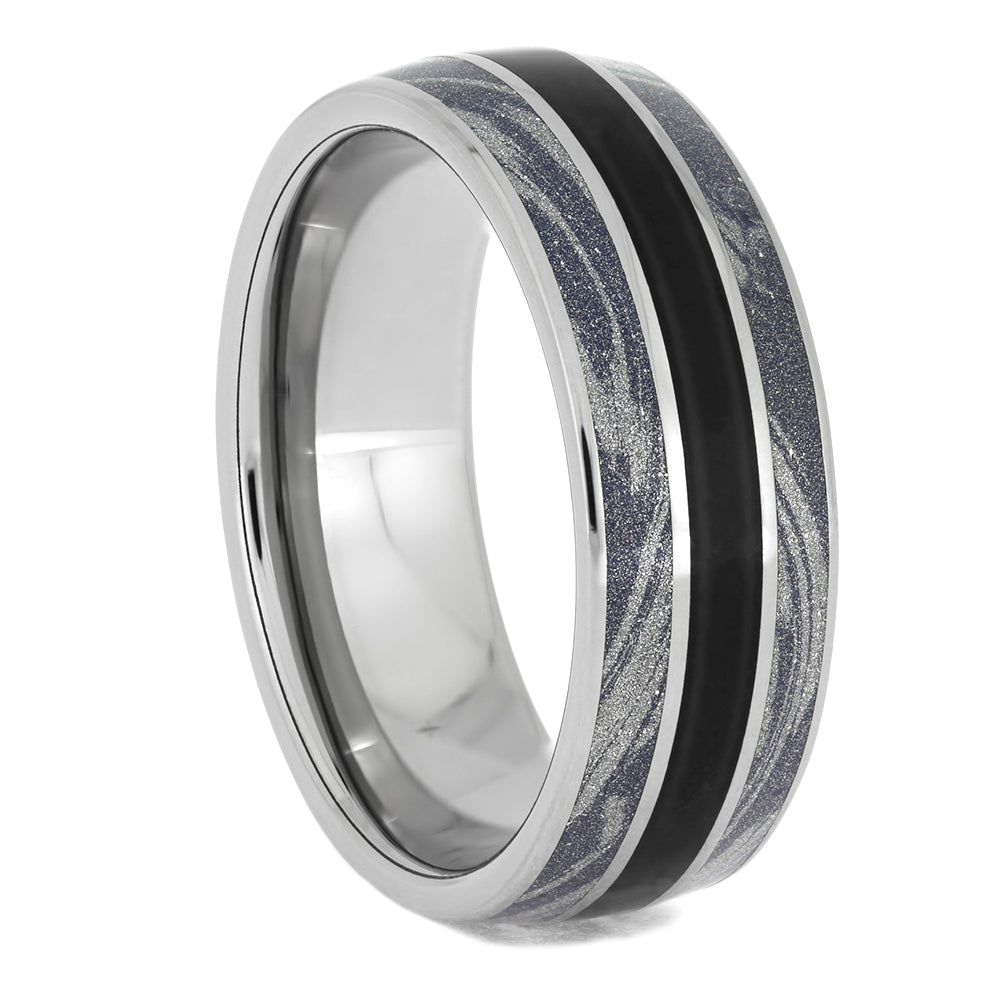 Solid Black Jade and Mokume Ring in Titanium, Size 11.25-RS10688 - Jewelry by Johan