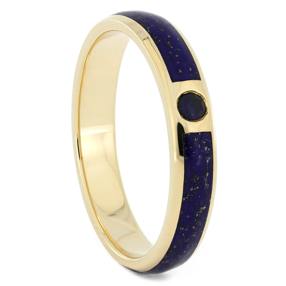 Gold Wedding Band With Lapis and Sapphire