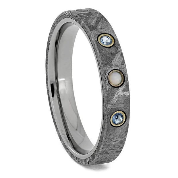 Opal, Aquamarine & Meteorite Wedding Band, Size 9.5-RS10743