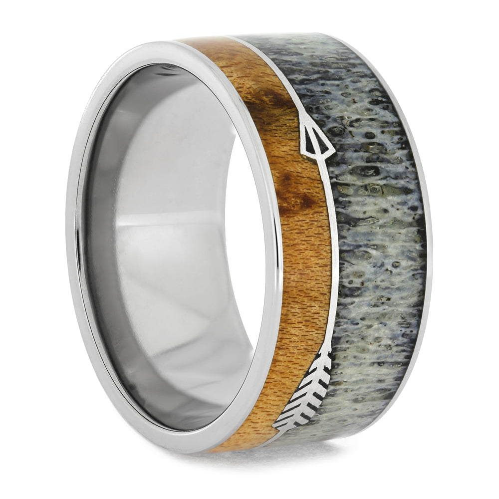 Arrow Men's Wedding Band With Antler And Maple Wood, Size 11.5-RS10752 - Jewelry by Johan