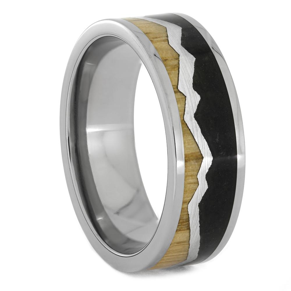 Crushed Dinosaur Bone & Oak Wood Mountain Design Ring - Jewelry by Johan