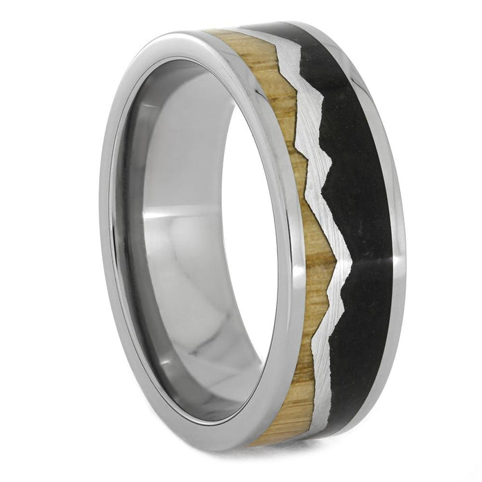 Crushed Dinosaur Bone & Oak Wood Mountain Design Ring - Jewelry by Johan