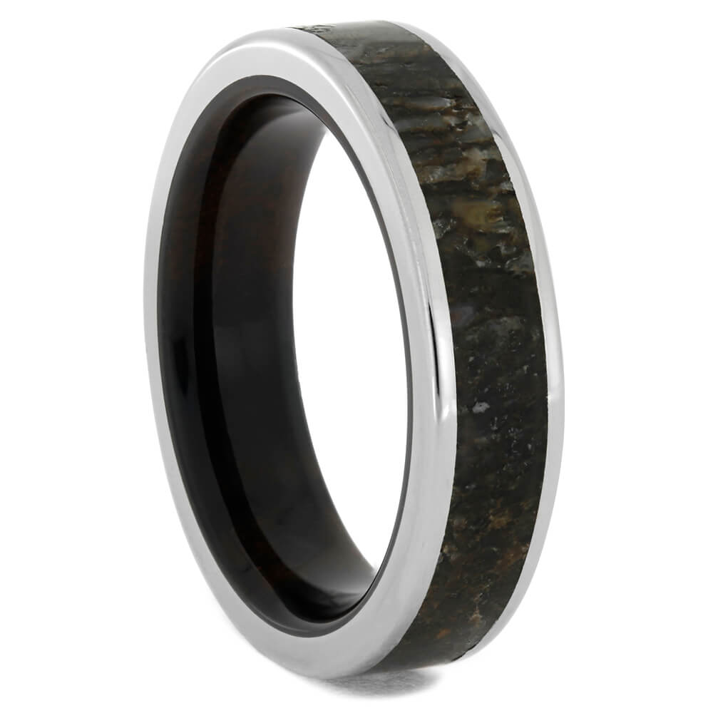Dinosaur Bone Men's Ring with Ebony Wood Sleeve, Size 9.5-RS10792 - Jewelry by Johan