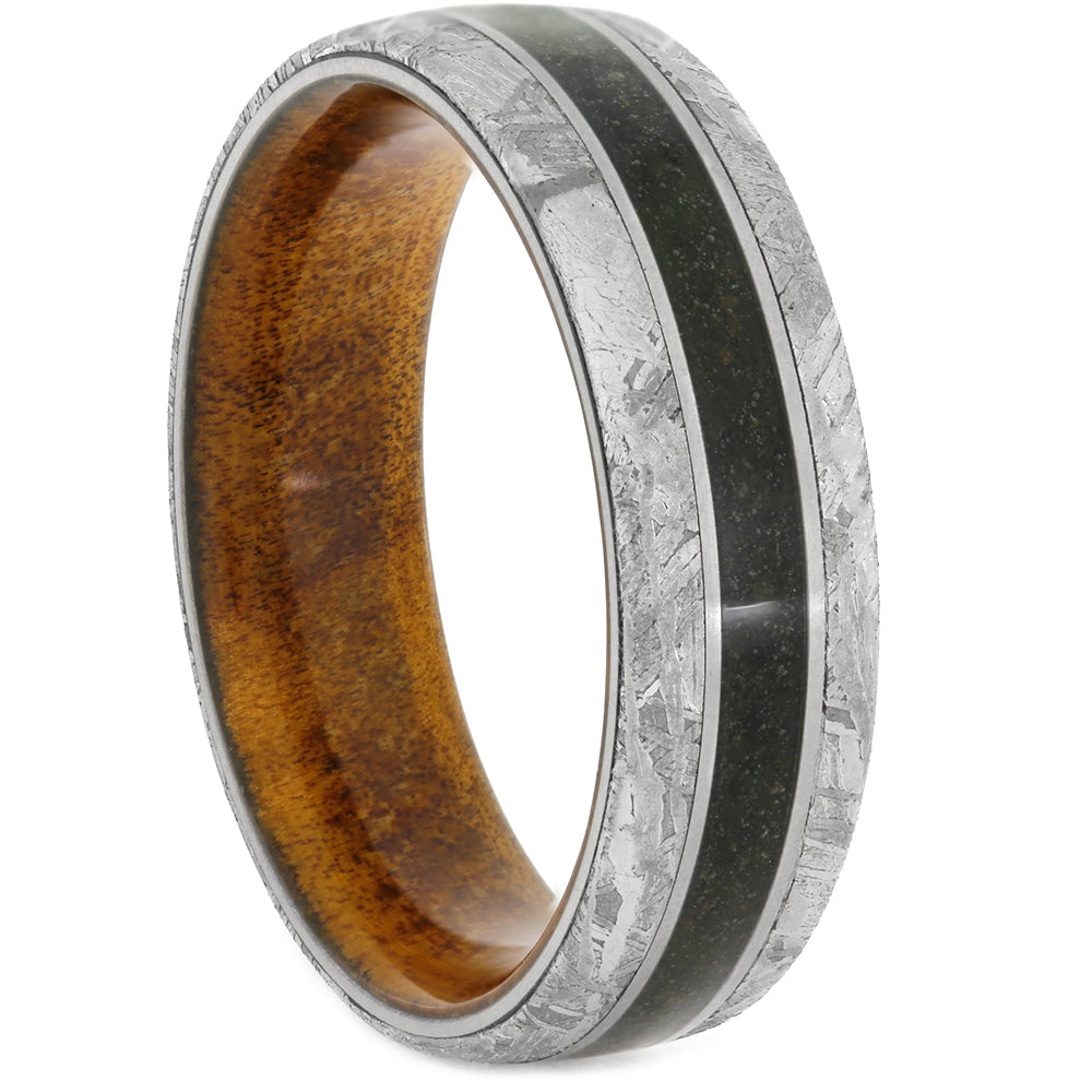 Men's Meteorite Ring With Dino Bone And Wood Sleeve, Size 13.5-RS10800 - Jewelry by Johan