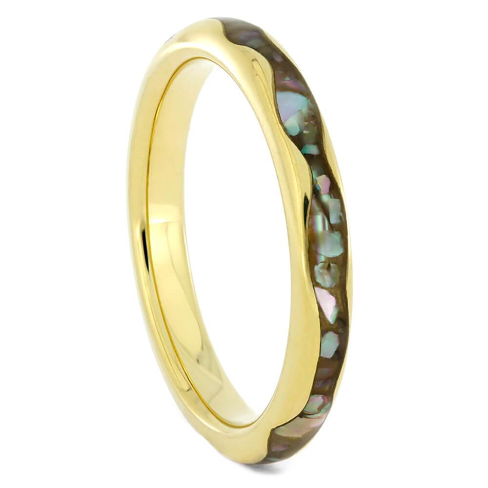 Abalone Wedding Band With Wavy Design in Gold - Jewelry by Johan