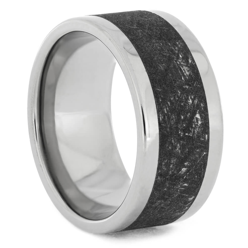 Wide Mimetic Meteorite Ring With Titanium