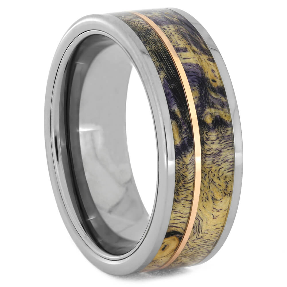 Tungsten Wedding Band With Purple Box Elder Wood, Size 9.5-RS10816 - Jewelry by Johan