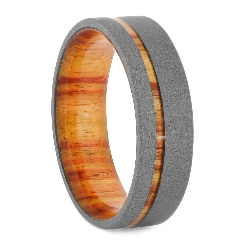 Sandblasted Titanium Ring With Tulipwood Sleeve - Jewelry by Johan