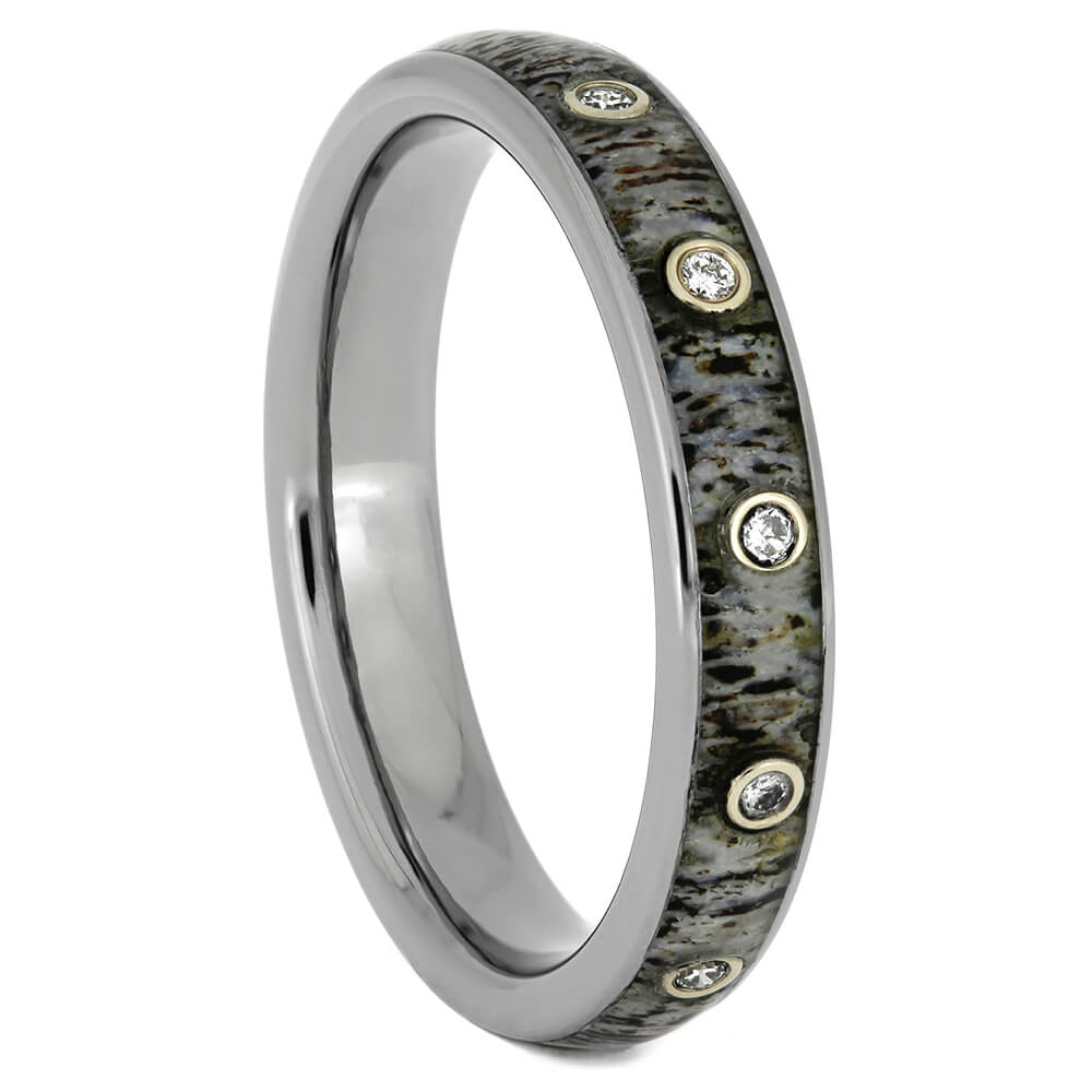 Thin Diamond Wedding Band With Deer Antler, Size 9-RS10873 - Jewelry by Johan