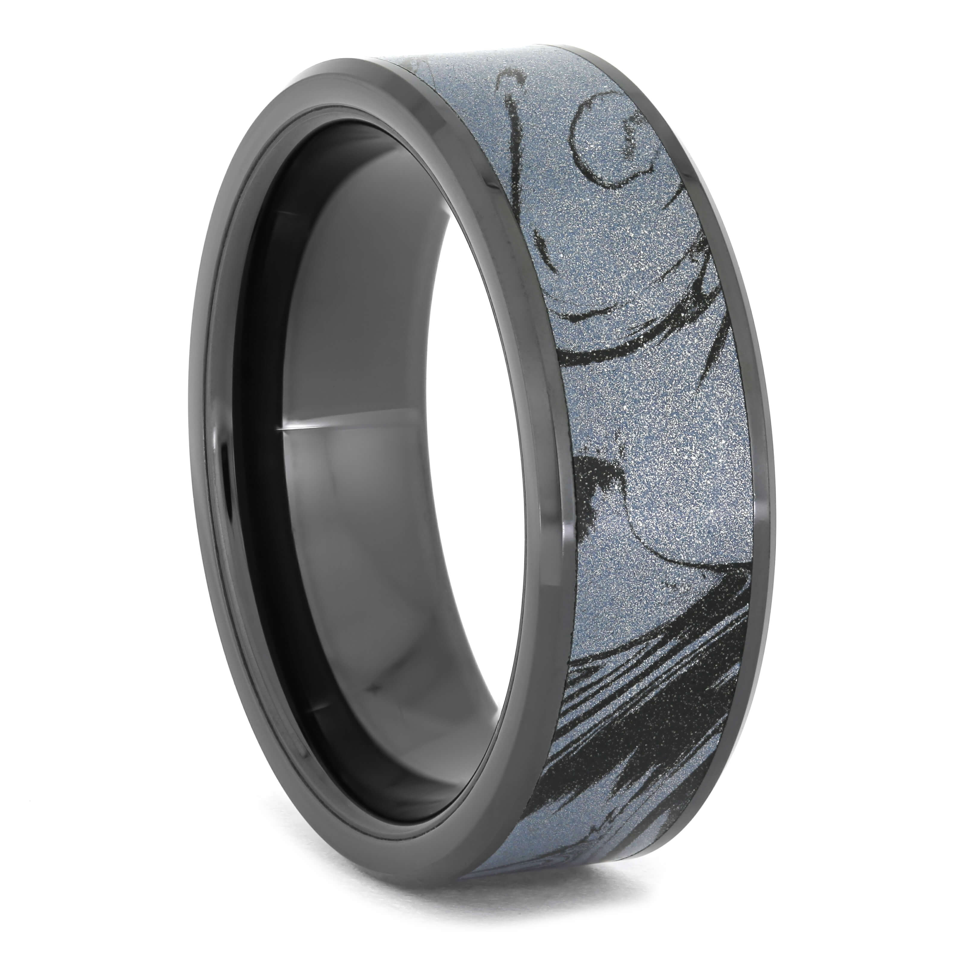 Blue & Black Men's Wedding Band With Beveled Edges - Jewelry by Johan
