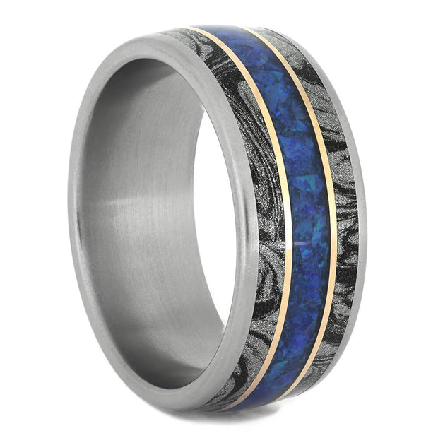 Unisex Opal Wedding Band with Rose Gold and Black and White Mokume, Size 12.75-RS10957 - Jewelry by Johan