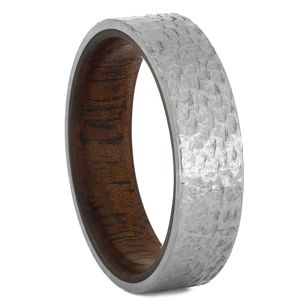 Wedding Band with Mahogany Wood Sleeve and Hammered Finish, Size 13.75-RS10984 - Jewelry by Johan
