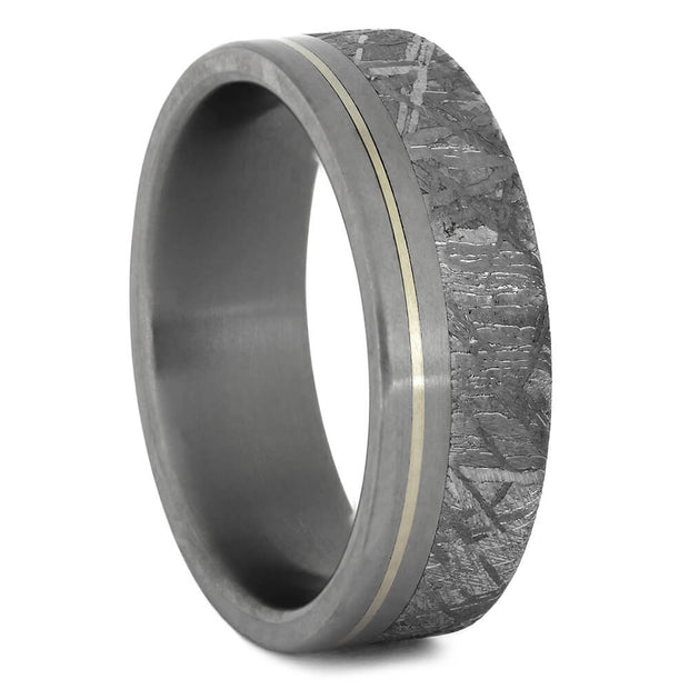 Meteorite Ring with White Gold Pinstripe