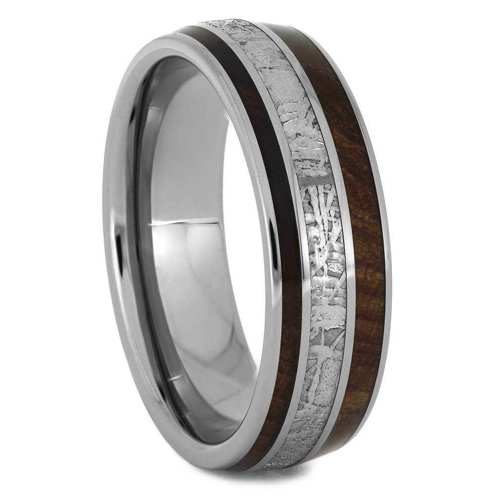Natural Redwood & Meteorite Ring, Custom Wood Wedding Band - Jewelry by Johan