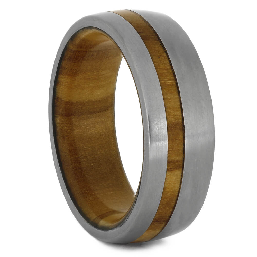 Olive Wood Ring with Matte Titanium