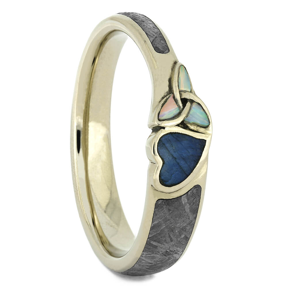 Labradorite and Opal Engagement Ring with Meteorite