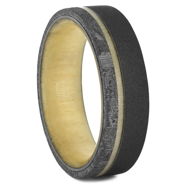 Wood & Meteorite Men's Wedding Band in Sandblasted Titanium - Jewelry by Johan