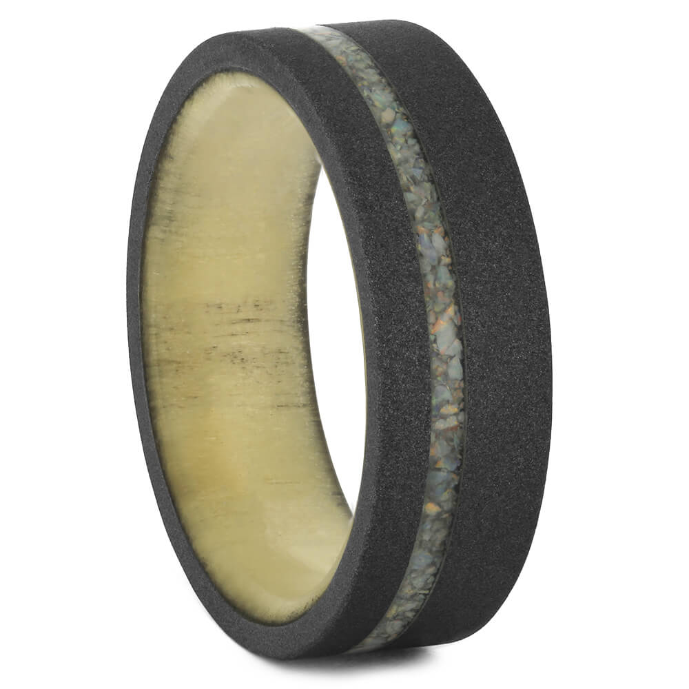 Aspen Ring with Sandblasted Titanium and Opal