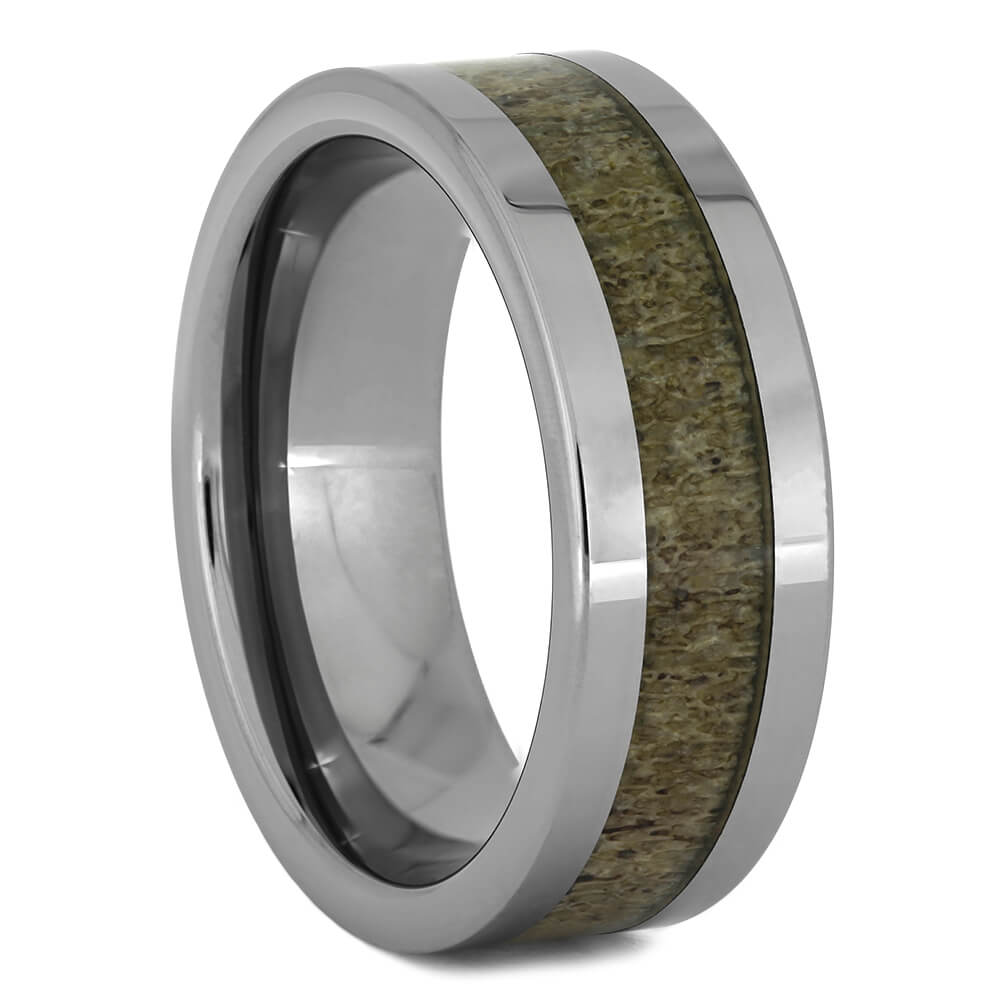 Men's Tungsten Wedding Band with Deer Antler, Size 9.75-RS11099 - Jewelry by Johan