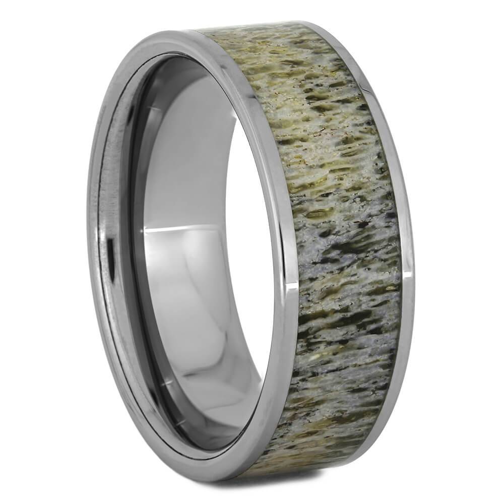 Men's Wedding Band with Deer Antler and Tungsten