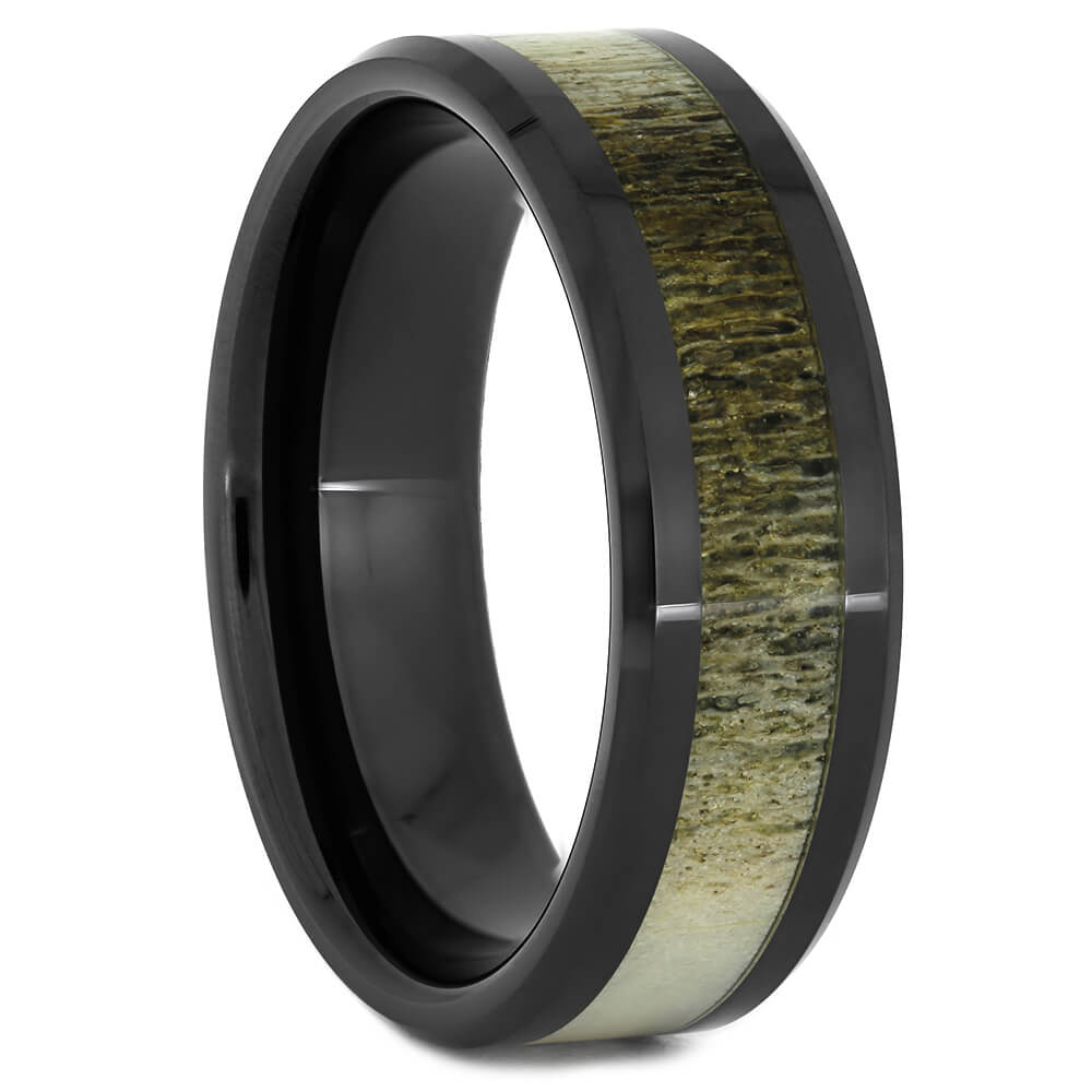 Deer Antler Wedding Band in Black Ceramic, Size 12.5-RS11107 - Jewelry by Johan