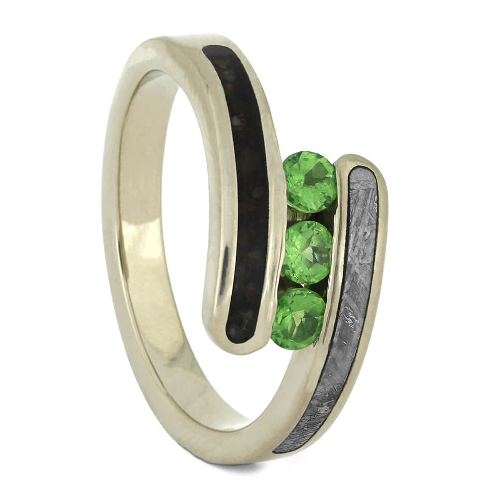 Three Stone Green Garnet Engagement Ring
