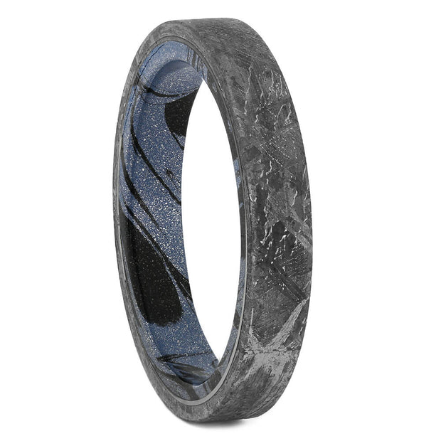 Meteorite Ring, Wedding Band With Meteorite Overlay-2617 - Jewelry by Johan