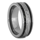 Meteorite Wedding Band with Black Stardust™ and Wood, Size 8.75-RS11126 - Jewelry by Johan